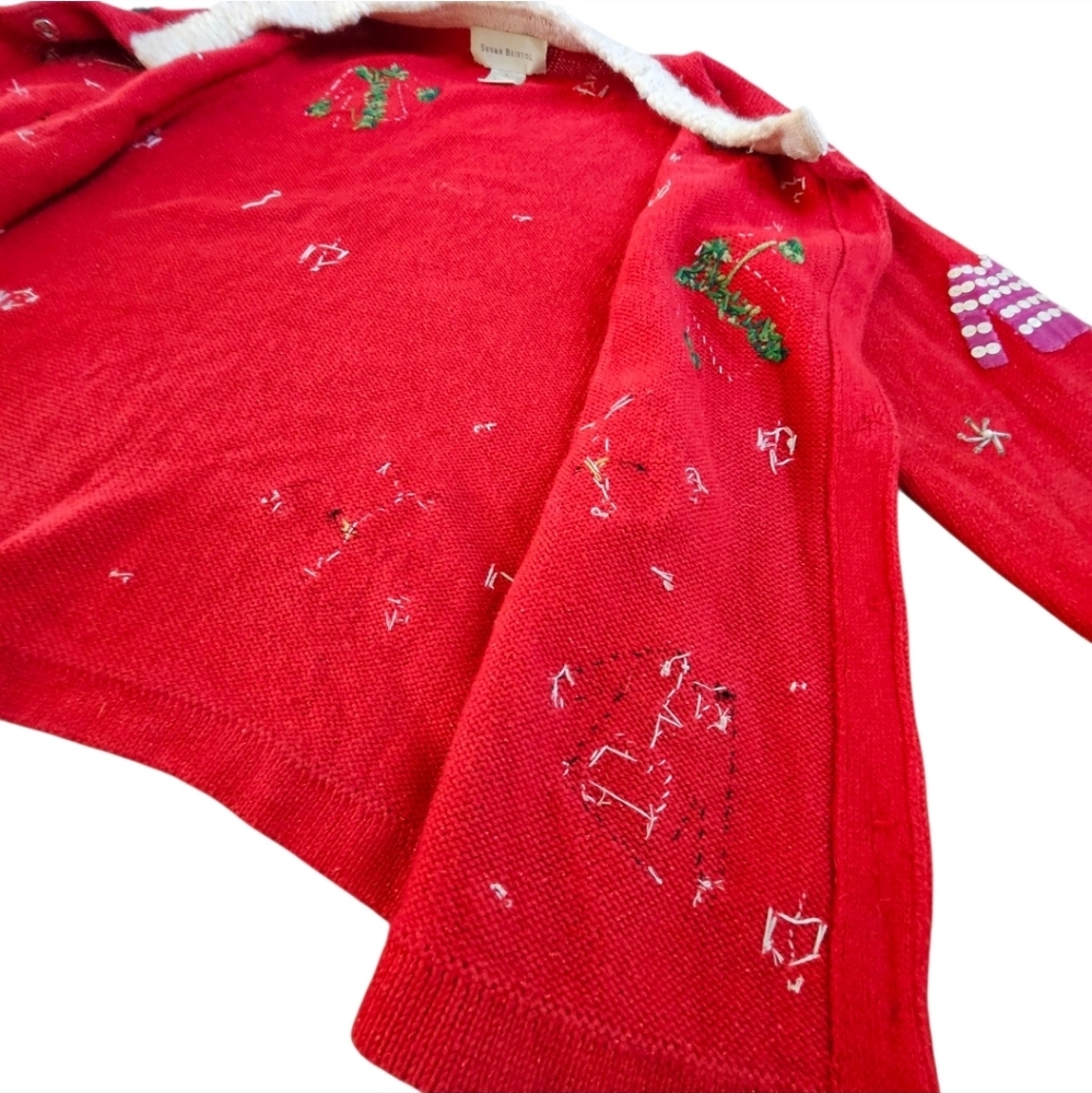 2001 Vintage Susan Bristol Hand Embroidered Ugly Christmas Sweater Cardigan VTG - Picture 6 of 16